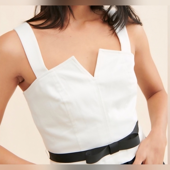 Maeve by Anthropologie Creamy White Stylish Top with Black Ribbon Accent Belt - Picture 13 of 14